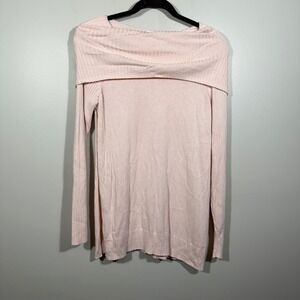 Crown & Ivy Pink Ribbed Knit Long Sleeve Off Shoulder‎ Sweater Size S